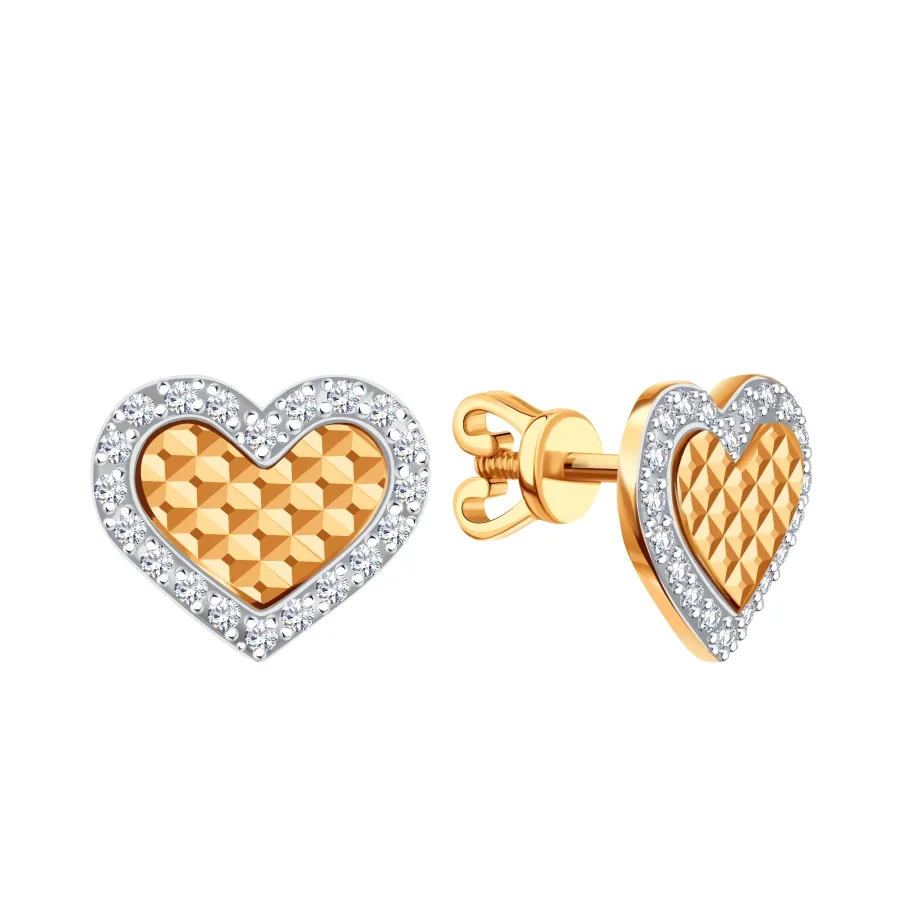 Cercei Pusete din aur roșu cu Cubic Zirconia Incolor