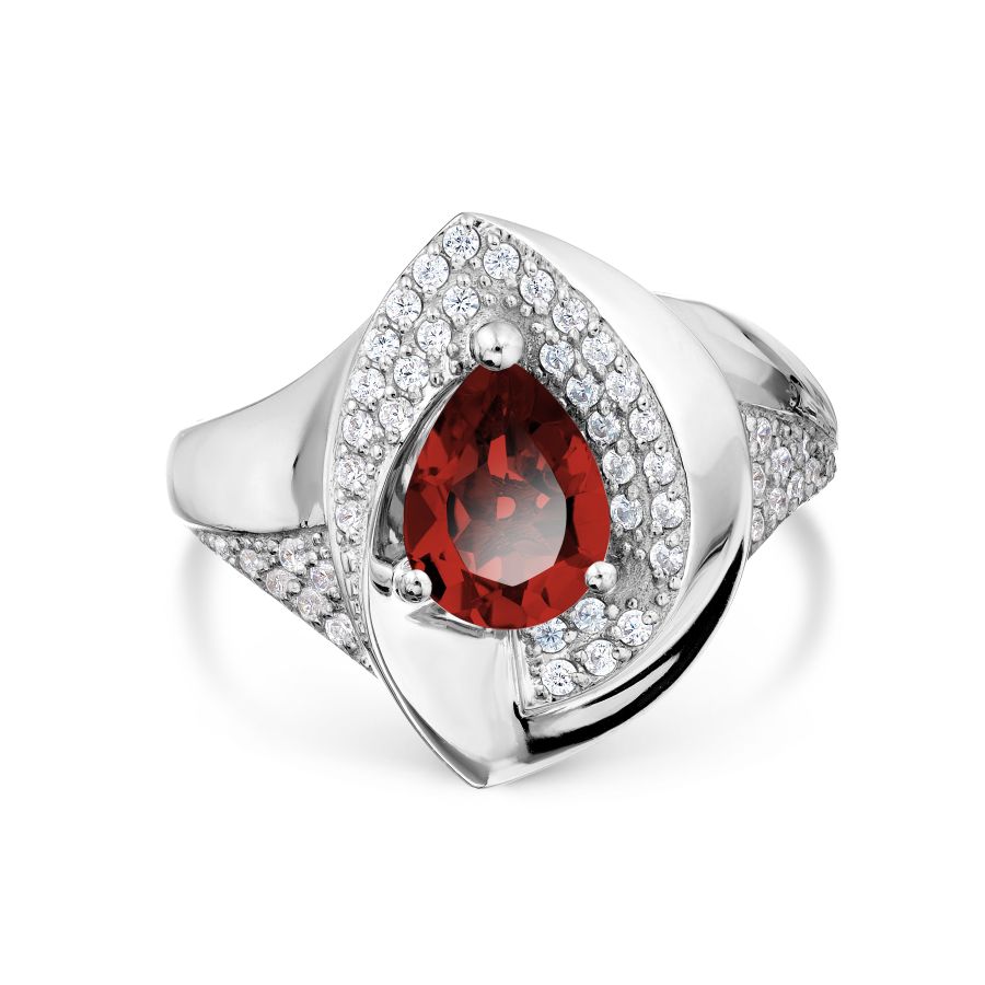 Inel din aur alb cu pietre Cubic Zirconia Incolor, Granat