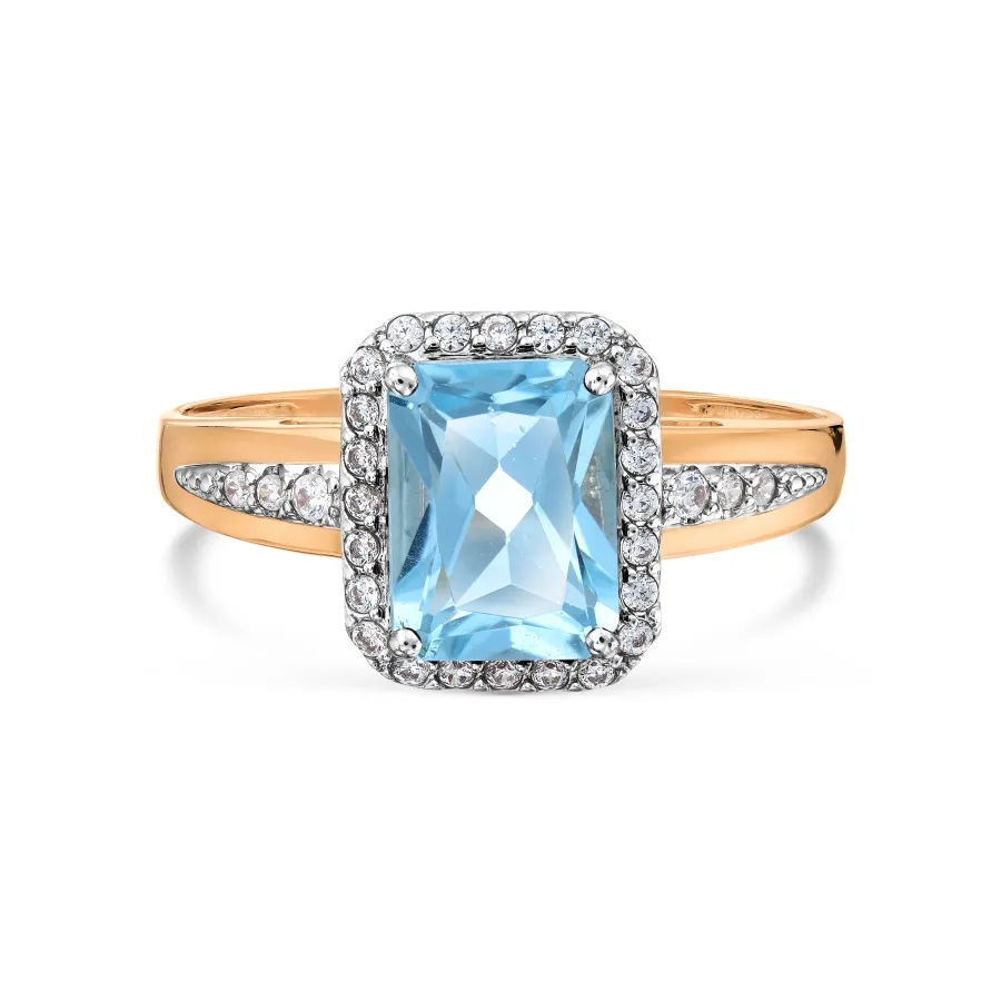 Inel din aur roșu cu Cubic Zirconia Incolor, Topaz