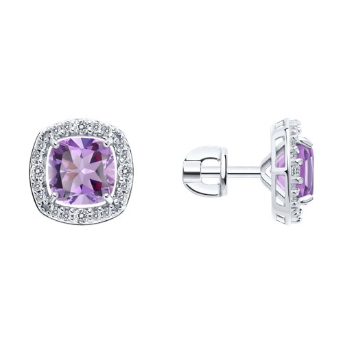 Cercei Pusete din argint  cu pietre Cubic Zirconia Incolor, Ametist