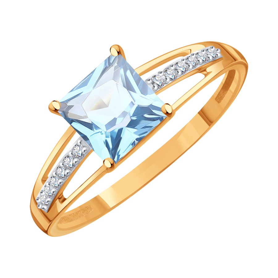 Кольцо из красного золота с камнями Фианит, Топаз