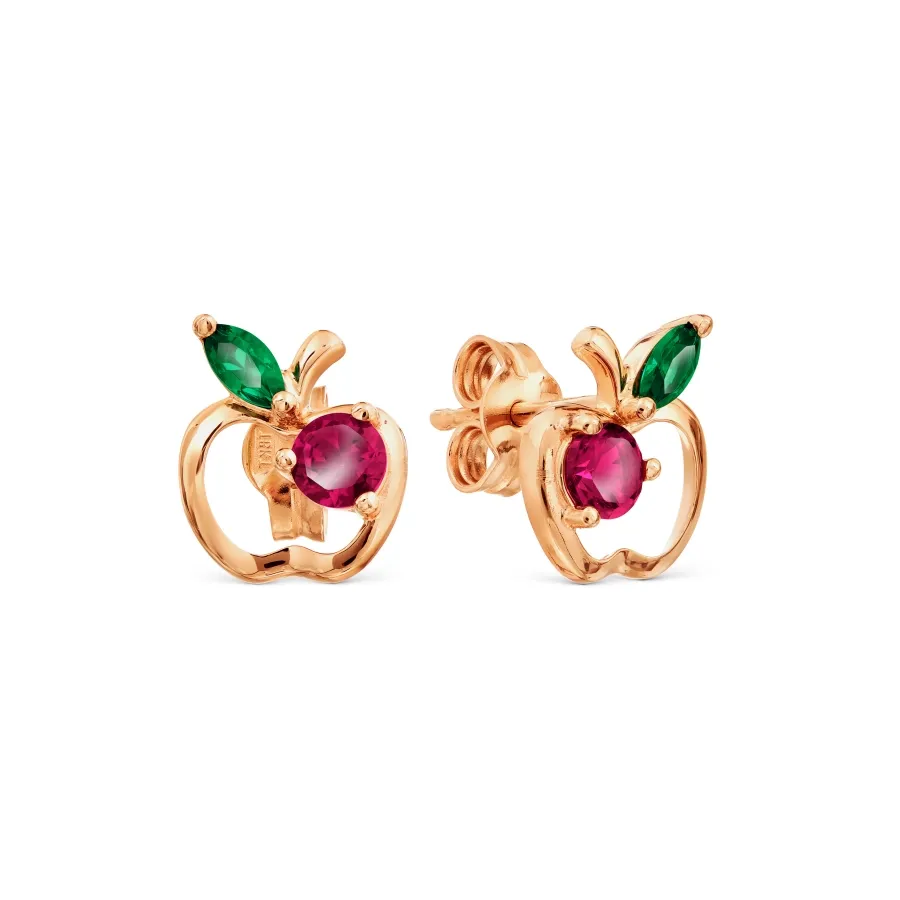Cercei Pusete din aur roșu cu Cubic Zirconia Roșu, Cubic Zirconia Verde