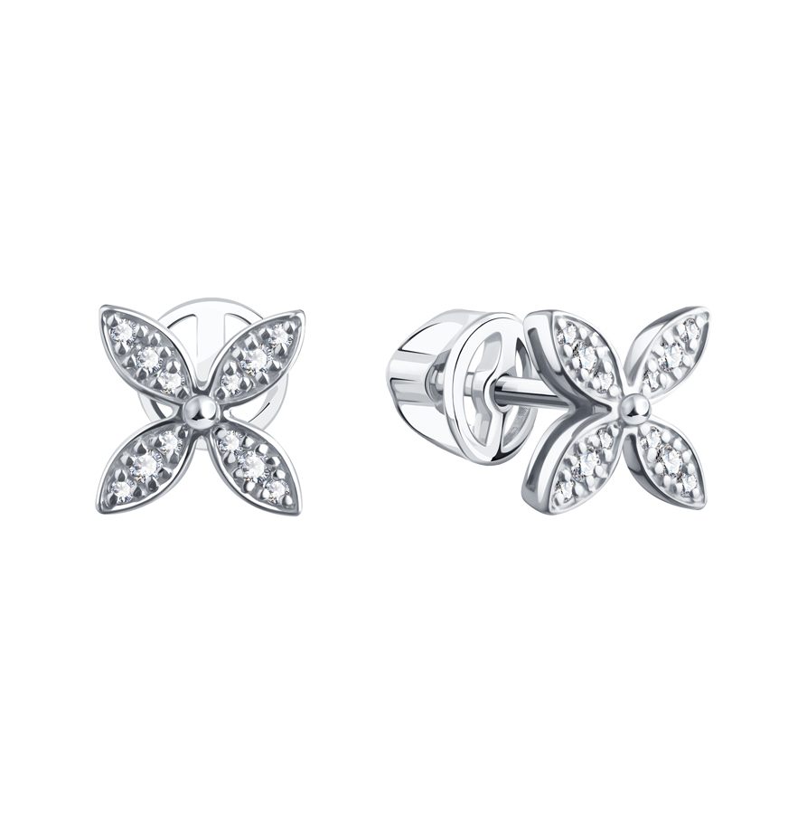 Серьги Пусеты из белого золота с камнями Бриллиант