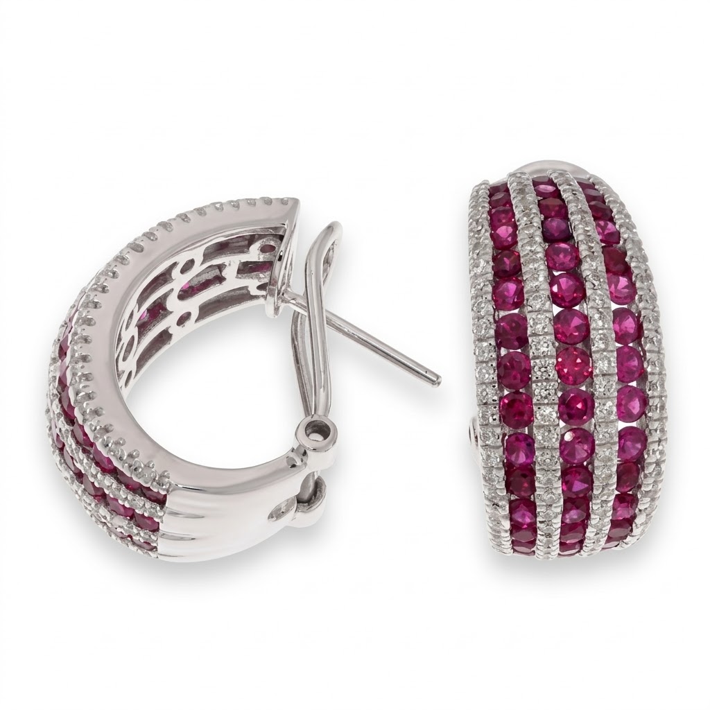 Cercei din argint cu Cubic Zirconia Incolor, Cubic Zirconia Roșu