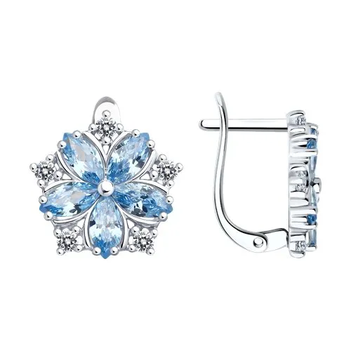 Cercei din argint cu Cubic Zirconia Incolor, Cubic Zirconia Albastru