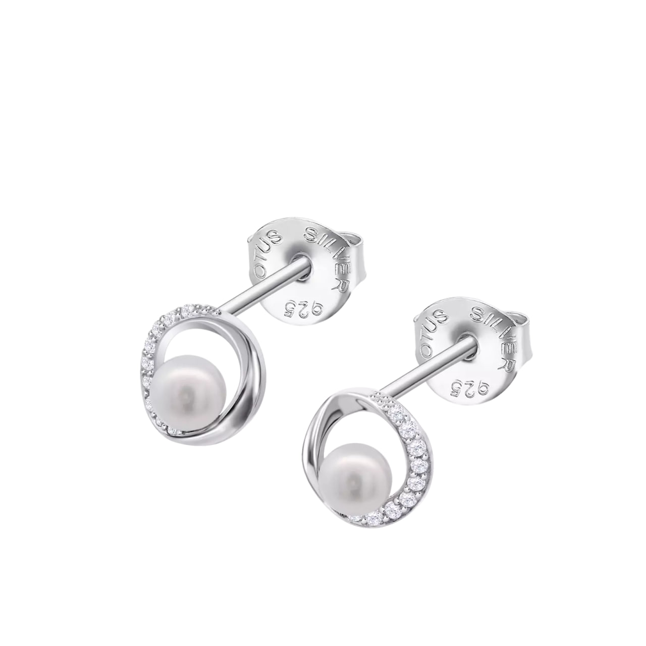 Cercei Pusete din argint  cu pietre Cubic Zirconia Incolor, Perla Albă