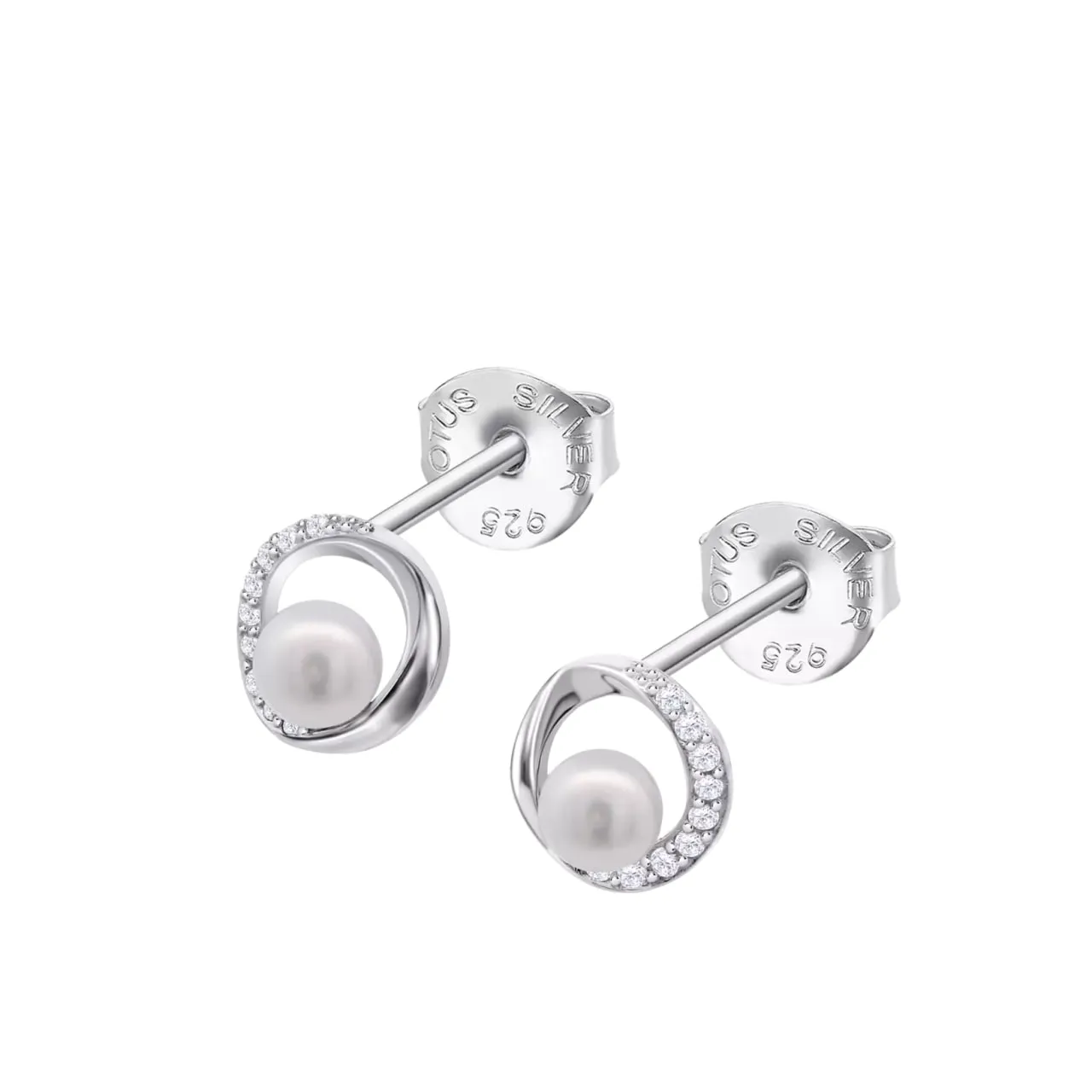 Cercei Pusete din argint cu Cubic Zirconia Incolor, Perla Albă
