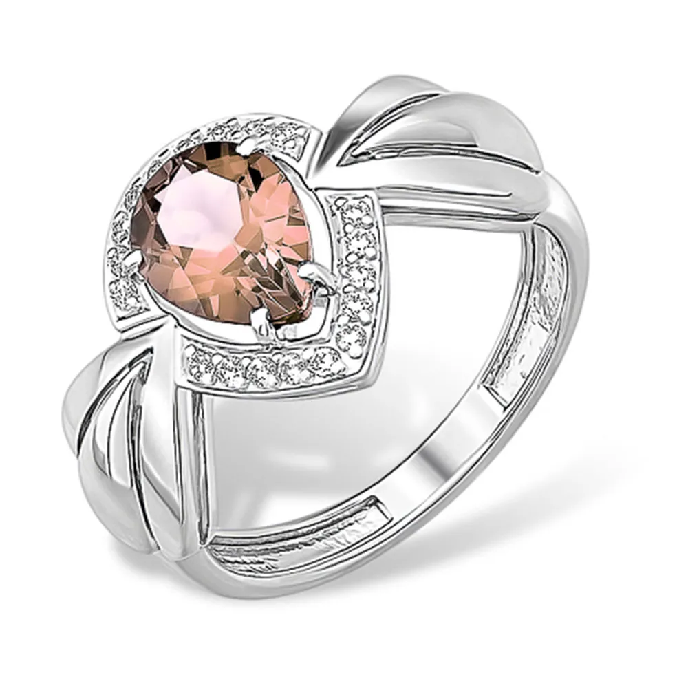 Inel din argint cu Cubic Zirconia Incolor, Cuarț fumuriu