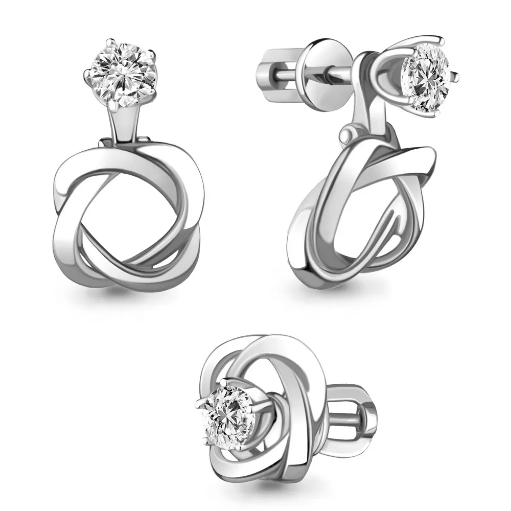 Cercei Pusete din aur alb cu Cubic Zirconia Incolor