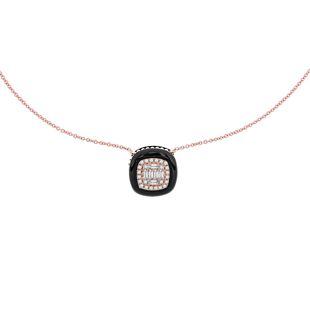Colier din aur roșu cu Diamant, Onix negru