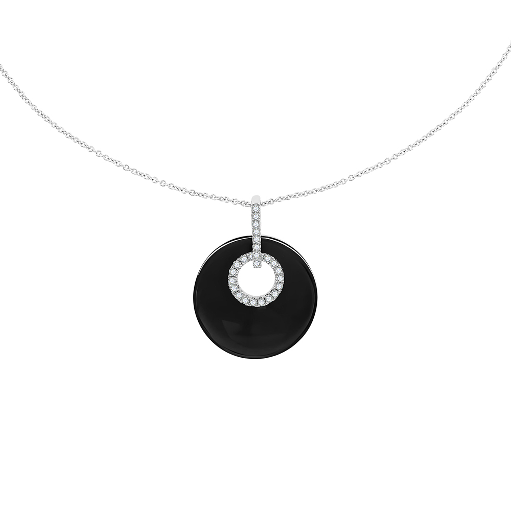 Colier din aur alb cu Diamant, Onix negru
