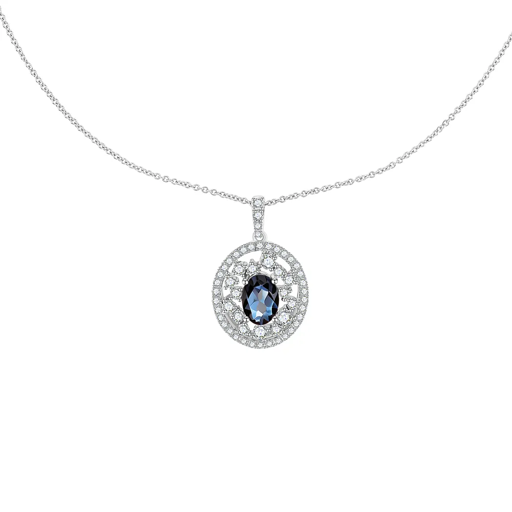Colier din aur alb cu Diamant, Safir
