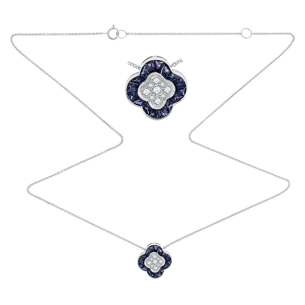 Colier din aur alb cu Diamant, Safir