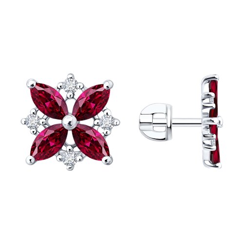 Cercei Pusete din argint  cu pietre Cubic Zirconia Incolor, Rubin