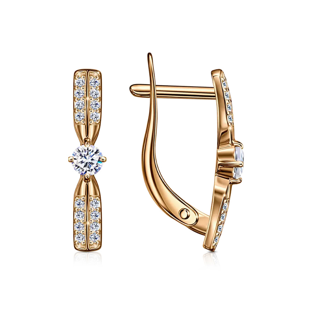 Cercei din aur roșu cu pietre Cubic Zirconia Incolor