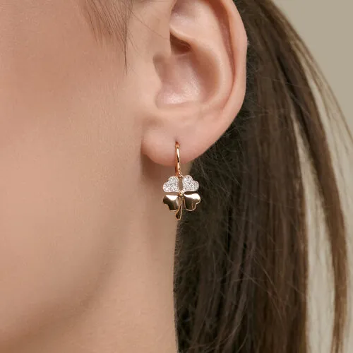 Cercei Creole din aur roșu cu Cubic Zirconia Incolor