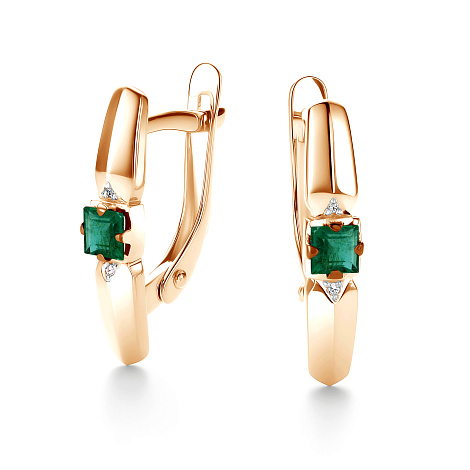 Серьги из красного золота с камнями Бриллиант, Изумруд
