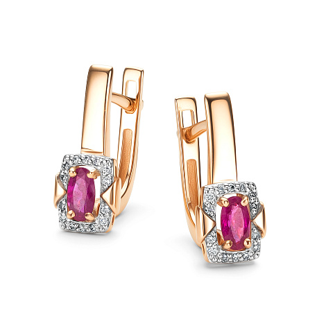 Серьги из красного золота с камнями Бриллиант, Рубин