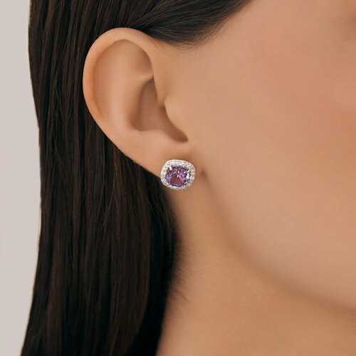Cercei Pusete din argint  cu pietre Cubic Zirconia Incolor, Ametist