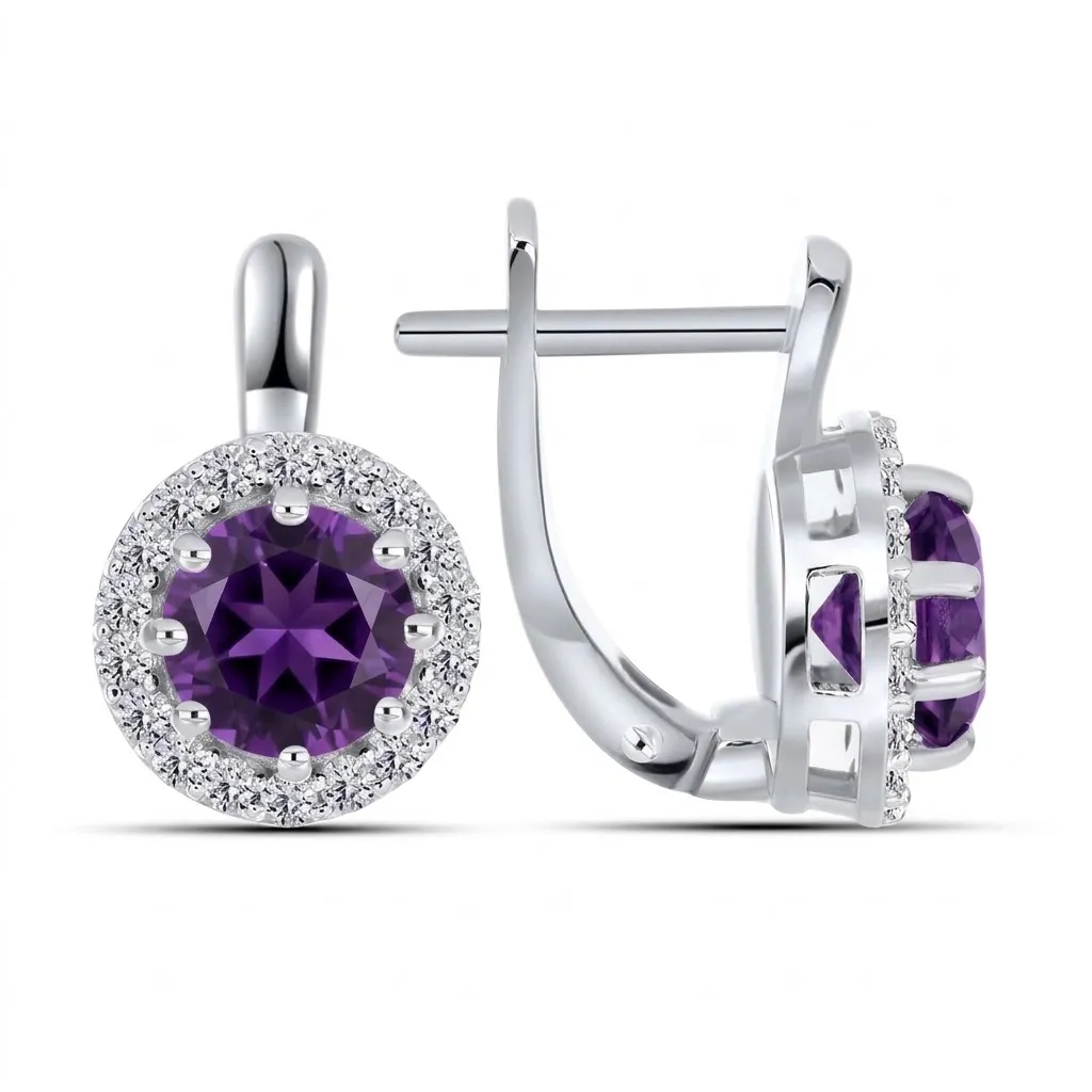 Cercei din argint cu Cubic Zirconia Incolor, Ametist