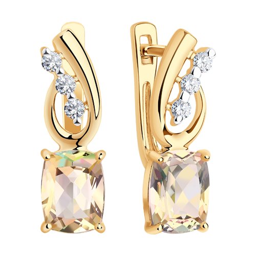Серьги из красного золота с камнями Swarovski, Топаз Swarovski