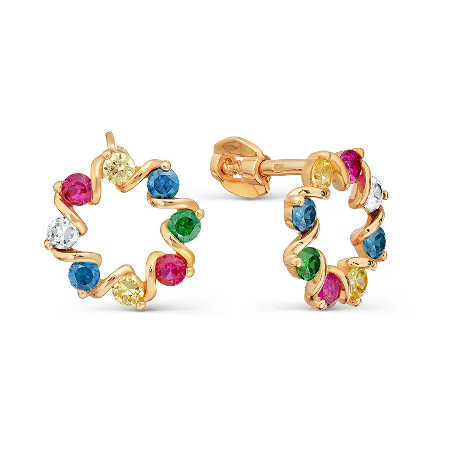 Cercei Pusete din aur roșu cu Cubic Zirconia Incolor, Cubic Zirconia Roz și Cubic Zirconia Galben
