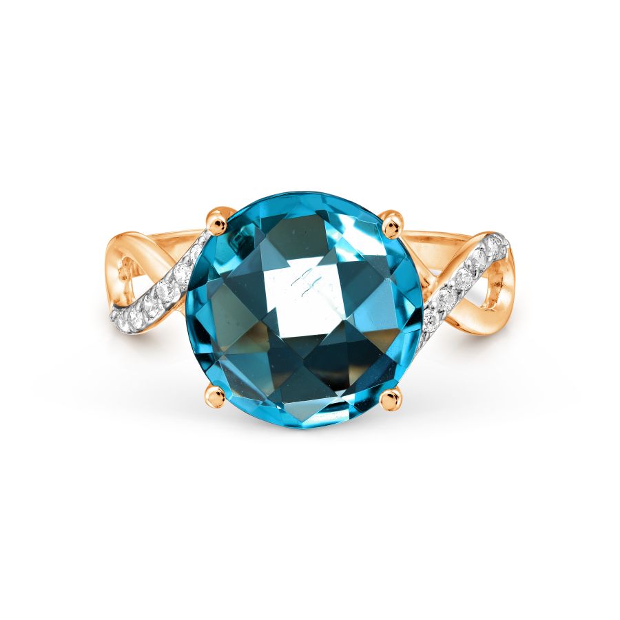 Inel din aur roșu cu pietre Cubic zirconia, Topaz albastru sital