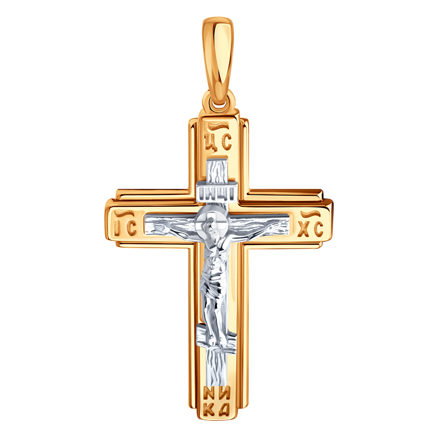 Cruce din aur alb și roșu fără pietre