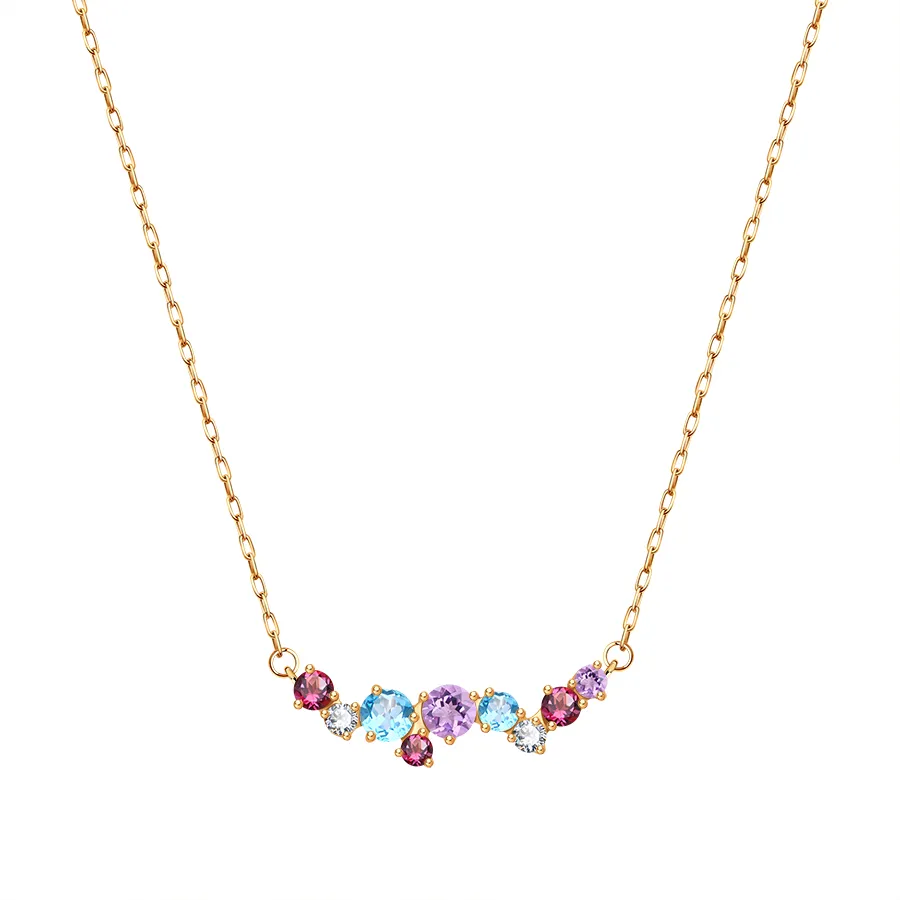 Colier din aur roșu cu Cubic Zirconia Incolor, Ametist și Topaz