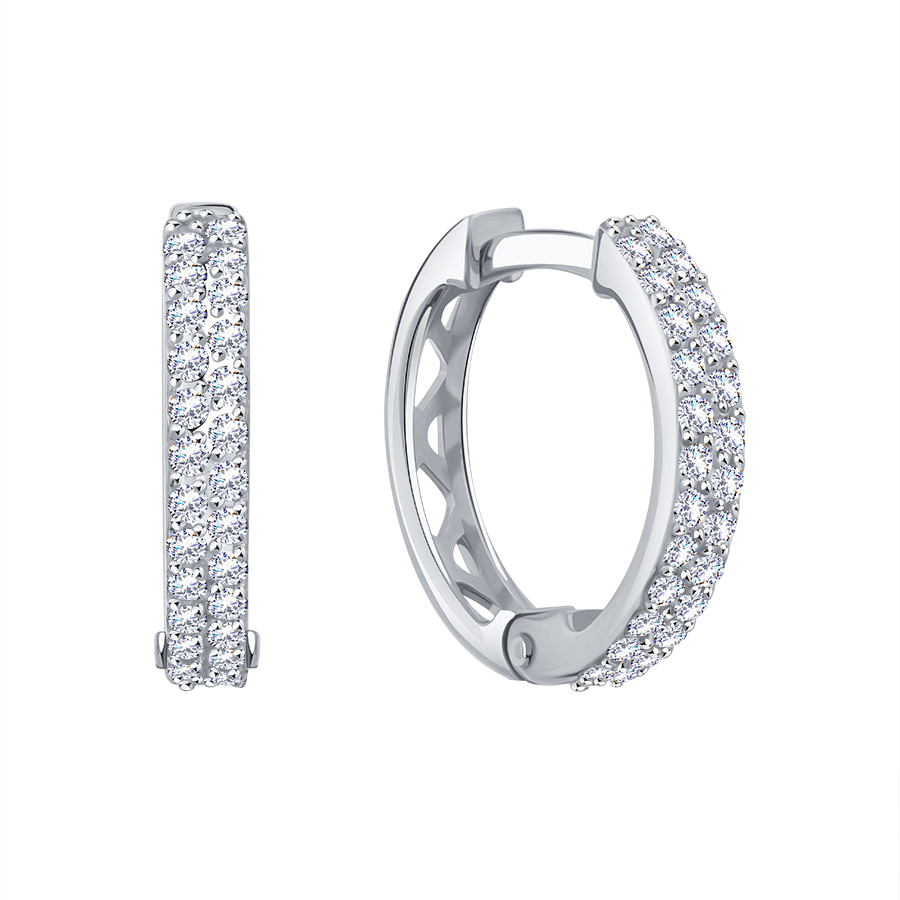 Cercei Creole din aur alb cu pietre Cubic Zirconia Incolor