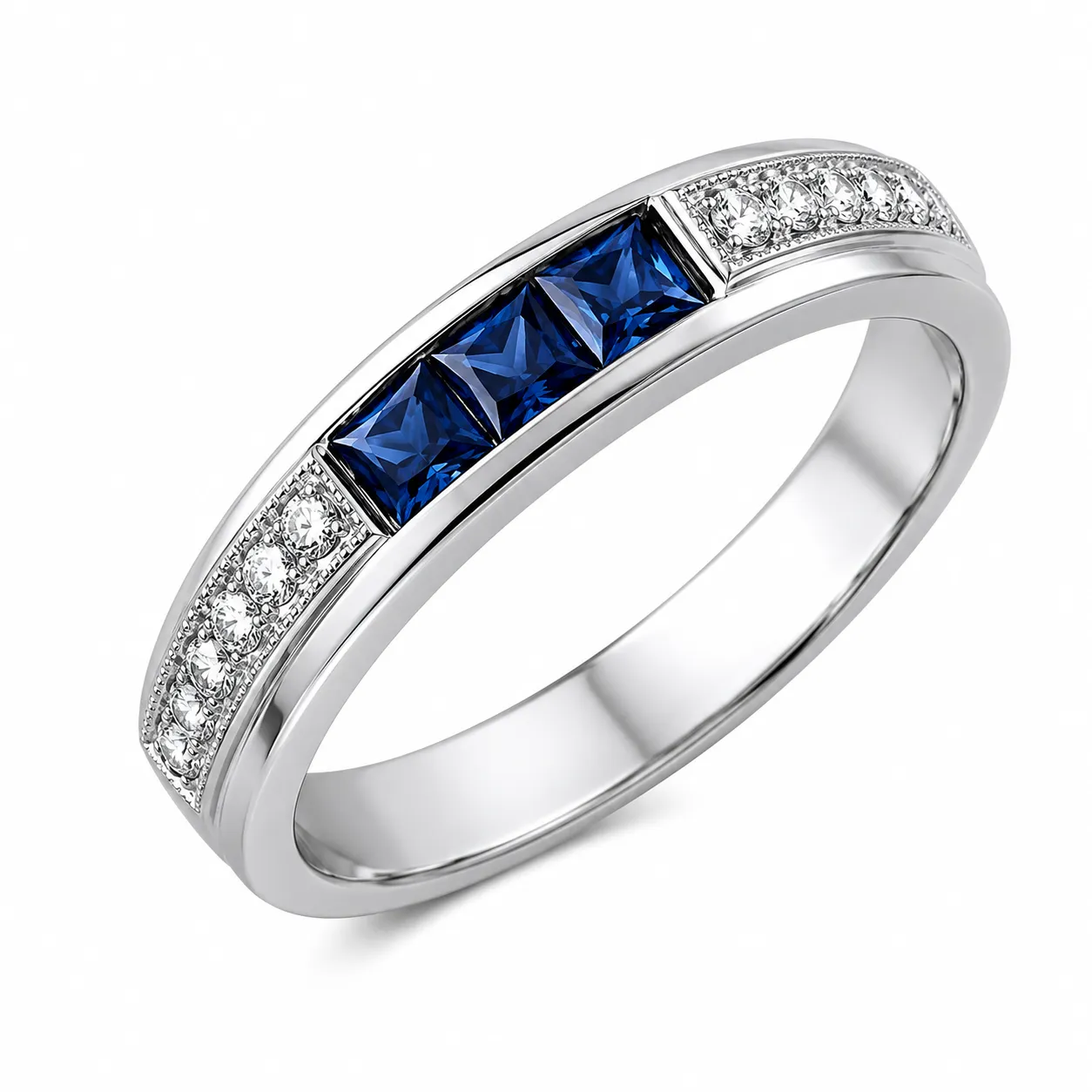 Inel din aur alb cu Diamant, Safir