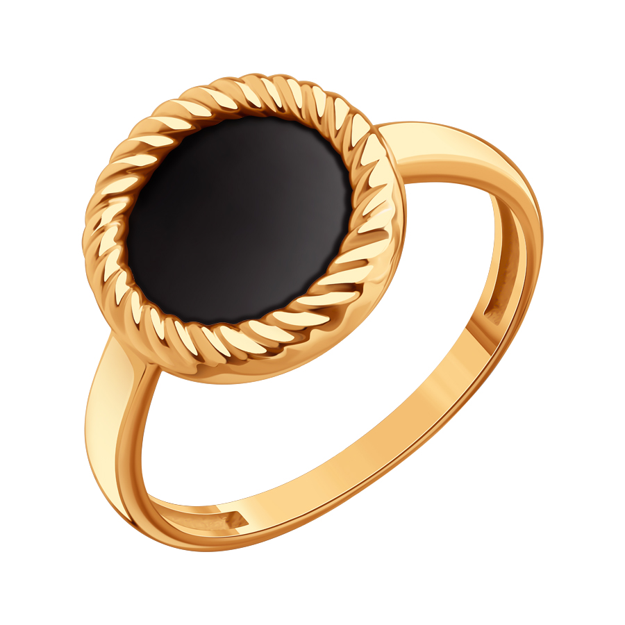 Кольцо из красного золота с камнями Оникс черный