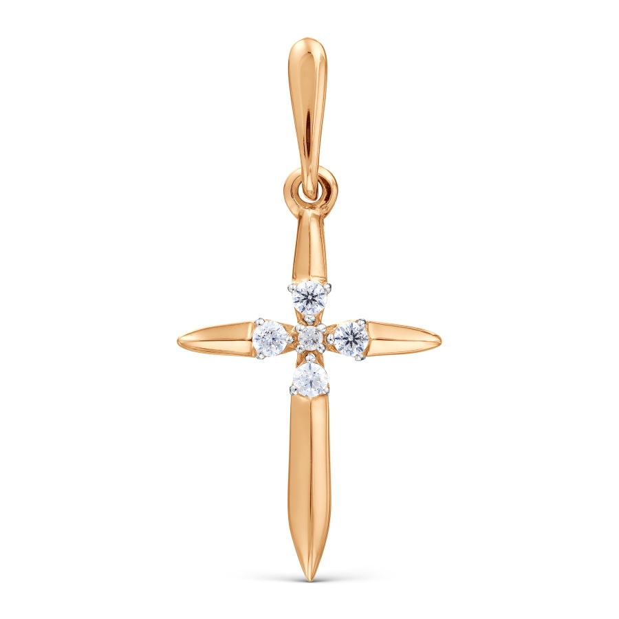 Cruce din aur roșu cu pietre Cubic Zirconia Incolor