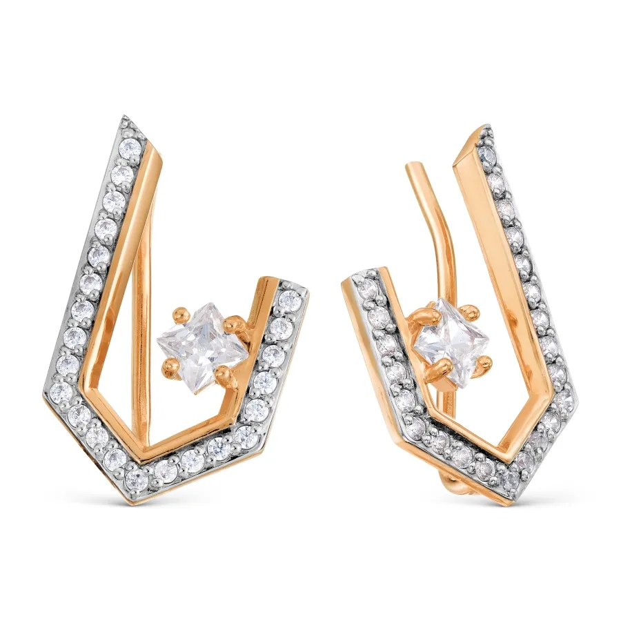 Cercei din aur roșu cu Cubic Zirconia Incolor