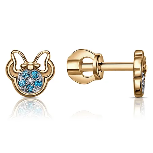 Cercei Pusete din aur roșu cu Cubic Zirconia Albastru