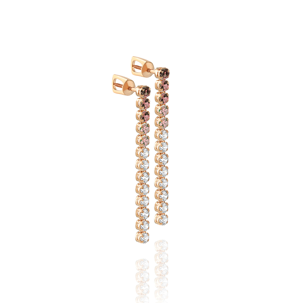Cercei Pusete din aur roșu cu pietre Cubic Zirconia Incolor, Cubic Zirconia Roz
