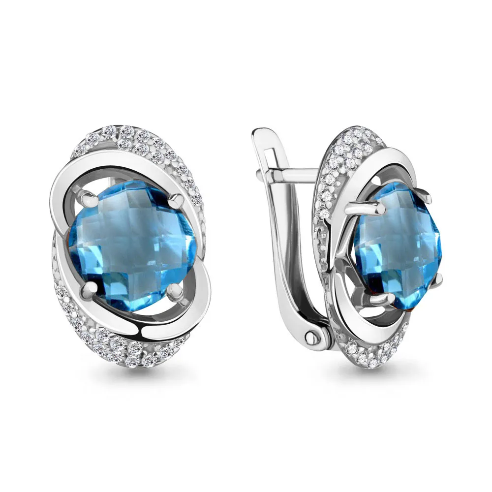 Cercei din aur alb cu Cubic Zirconia Incolor, Topaz Swiss