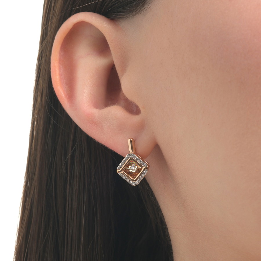 Cercei din aur roșu cu pietre Diamant