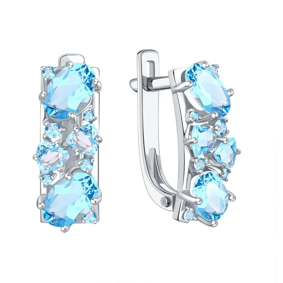 Cercei din aur alb cu Cubic Zirconia Albastru, Topaz și Topaz Swiss