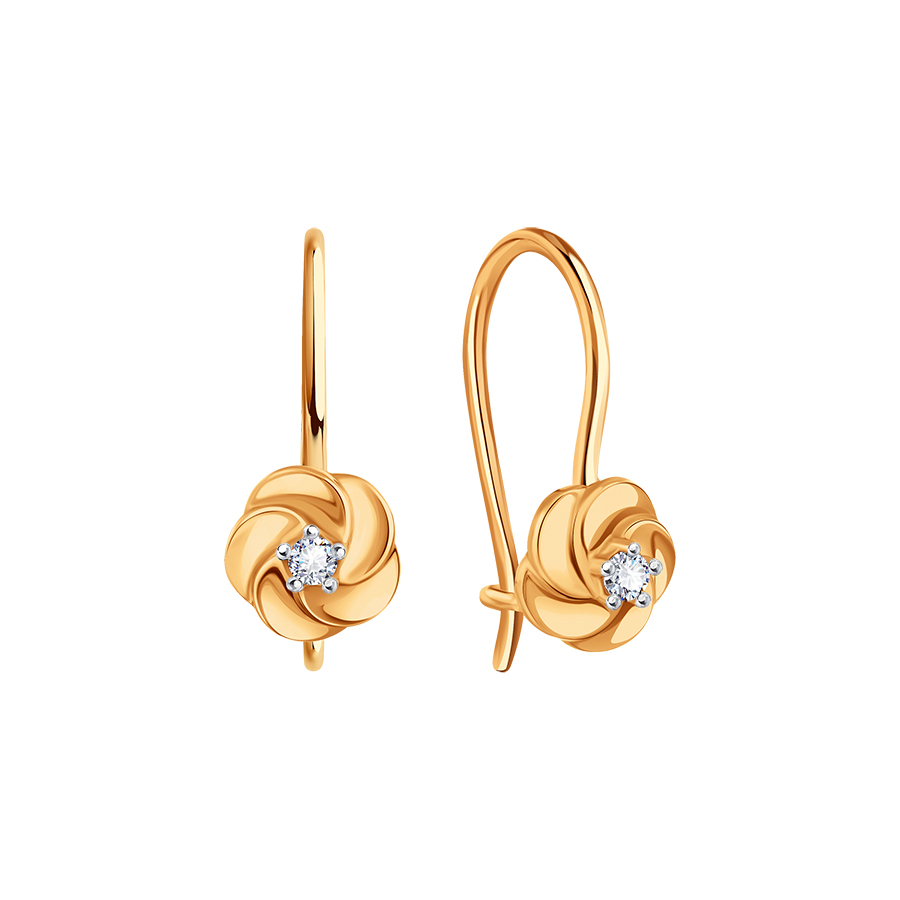 Cercei p-u copii din aur roșu cu pietre Cubic Zirconia Incolor