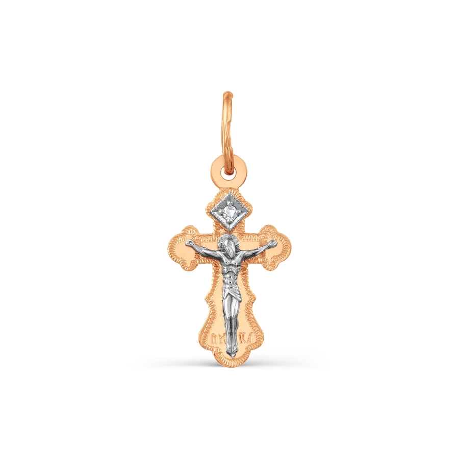 Cruce din aur alb și roșu cu pietre Cubic Zirconia Incolor