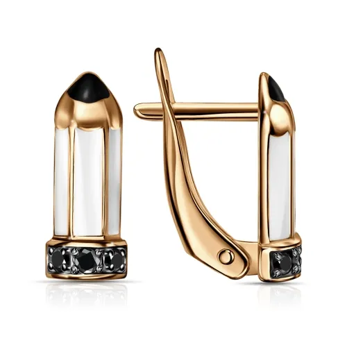 Cercei din aur roșu cu Cubic Zirconia Negru, Emailare