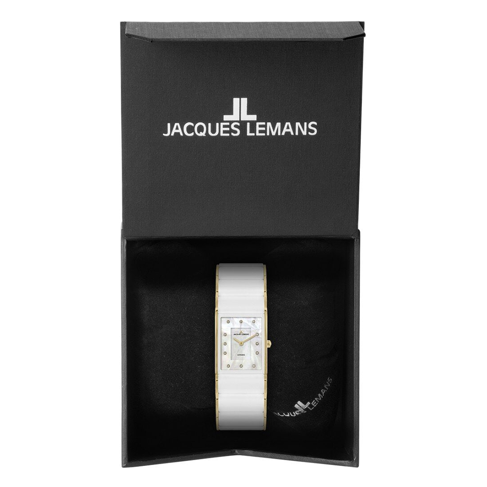 Ceas JACQUES LEMANS cu pietre Swarovski, Ceramica albă