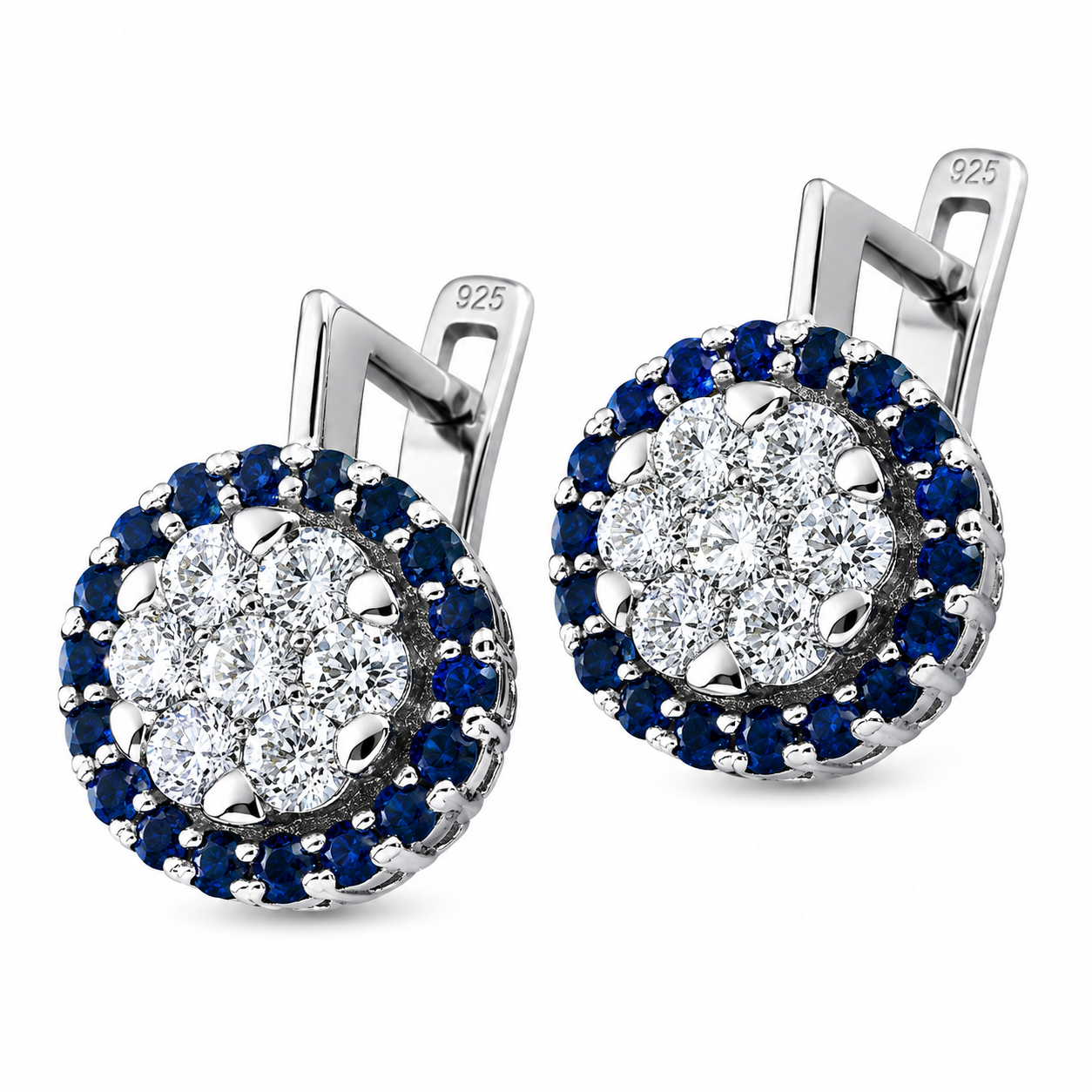 Cercei din aur alb cu pietre Diamant, Safir