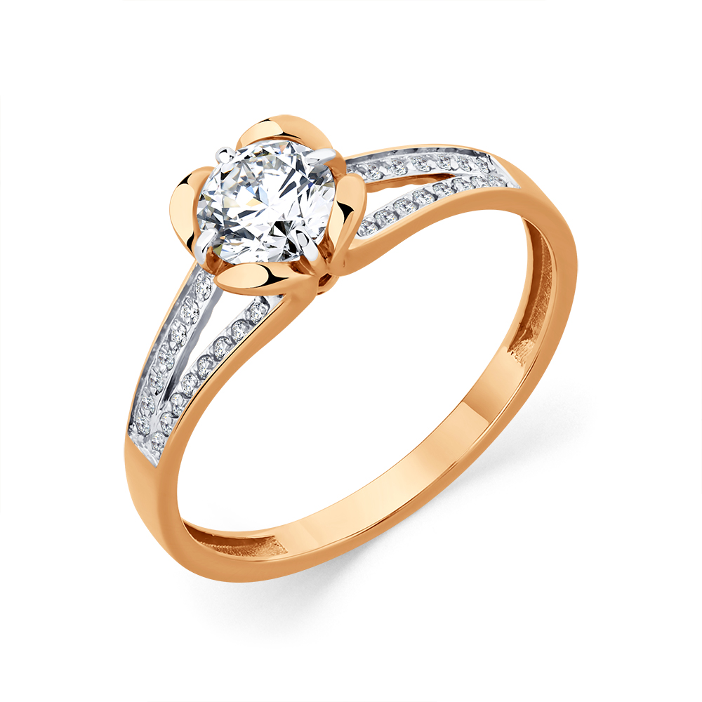 Inel din aur roșu cu Cubic Zirconia Incolor
