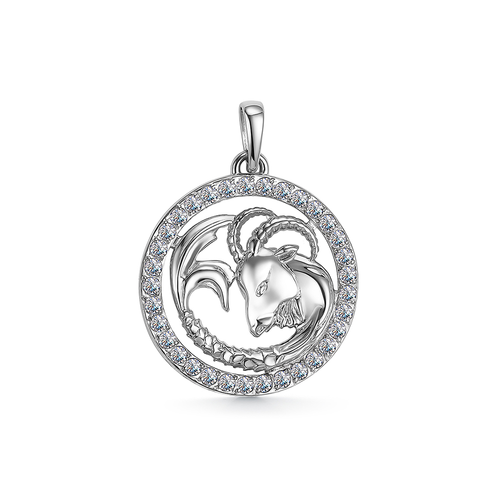 Pandantiv din aur alb cu pietre Cubic Zirconia Incolor