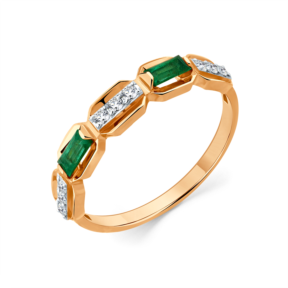 Inel din aur roșu cu pietre Diamant, Smarald