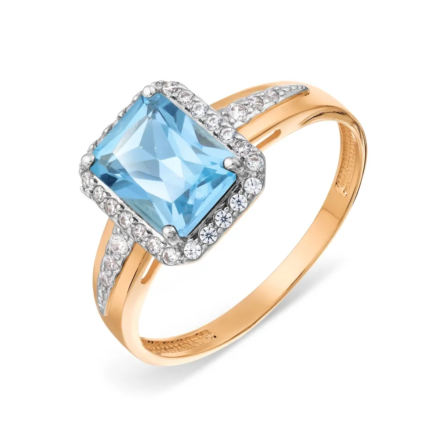Inel din aur roșu cu Cubic Zirconia Incolor, Topaz