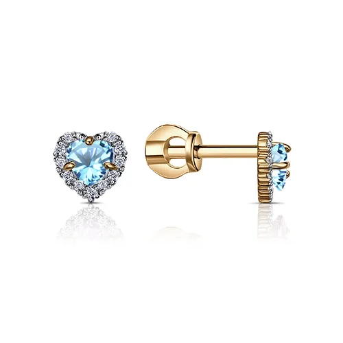 Cercei Pusete din aur roșu cu Cubic Zirconia Incolor, Cubic Zirconia Albastru