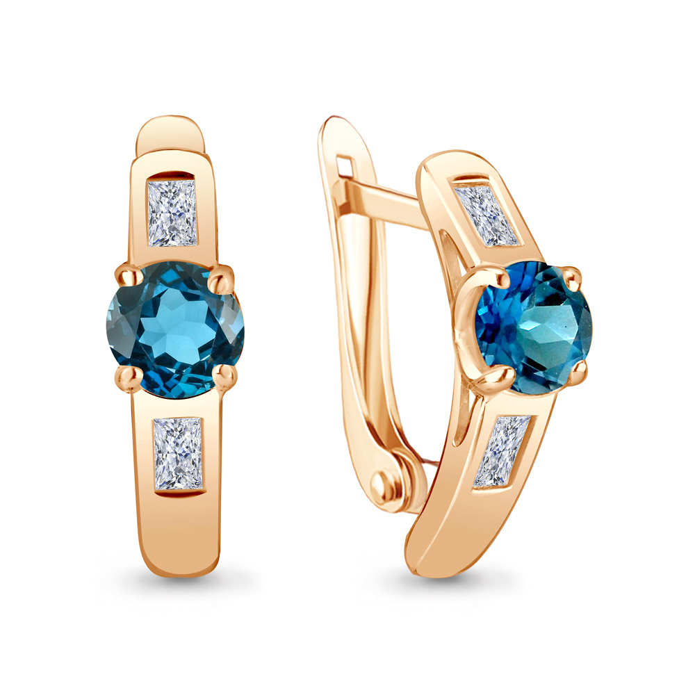 Cercei din aur roșu cu pietre Cubic Zirconia Incolor, Topaz London